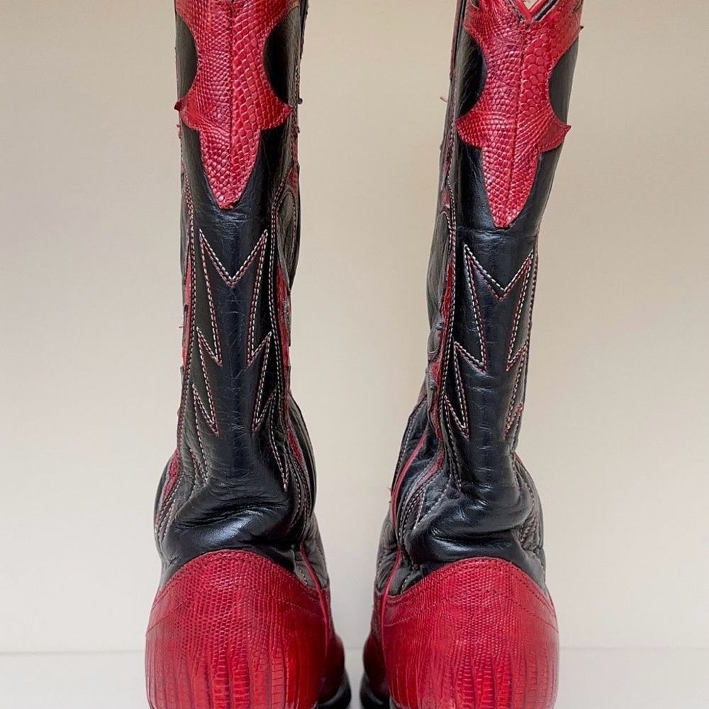 Dan Post Red & Black LIZARD Cowboy Boots. Sz 6 FLASH SALE! - Picture 4 of 7